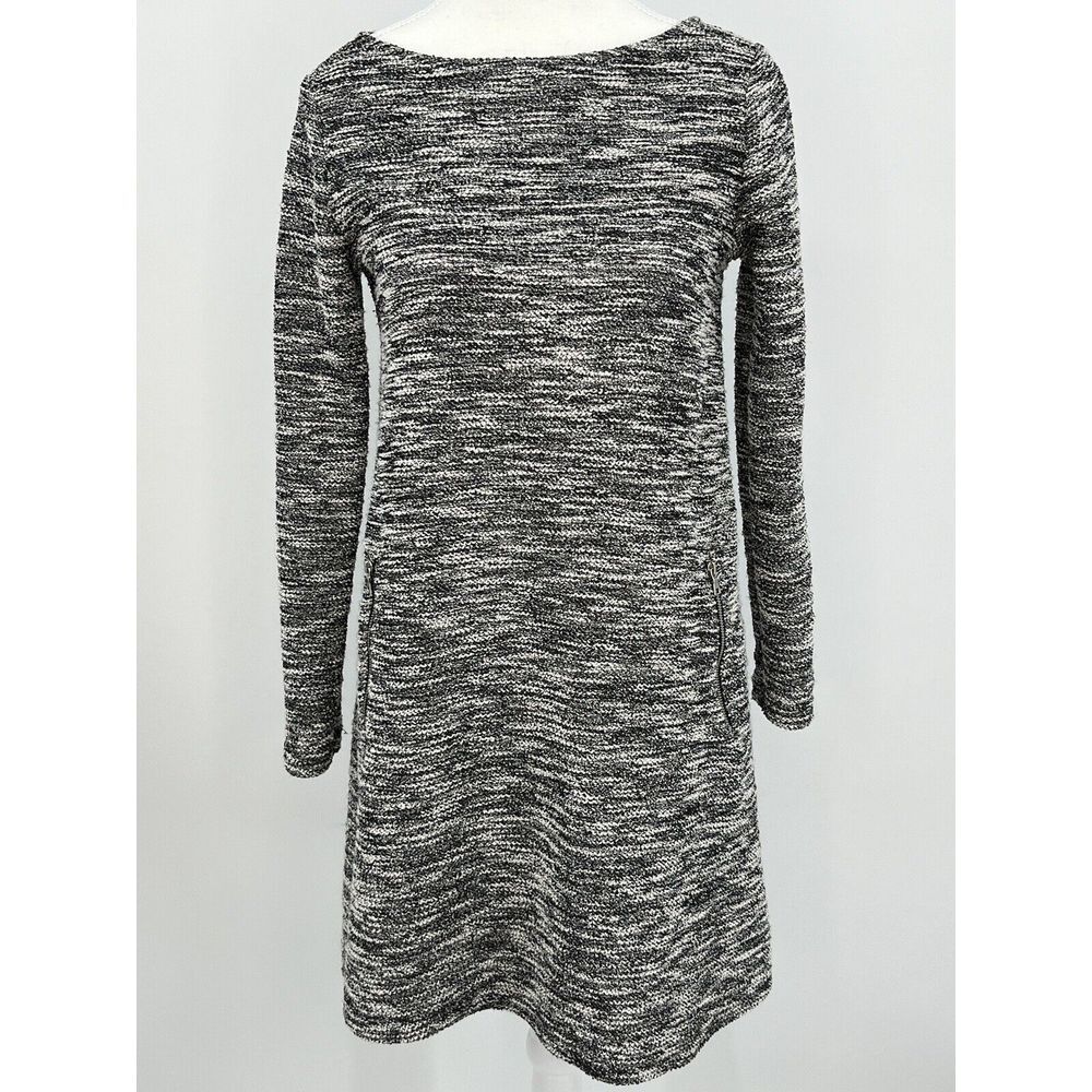 Gap Dress Womens Size Small Black‎ Gray Textured Boat Neck Long Sleeves Tweed S